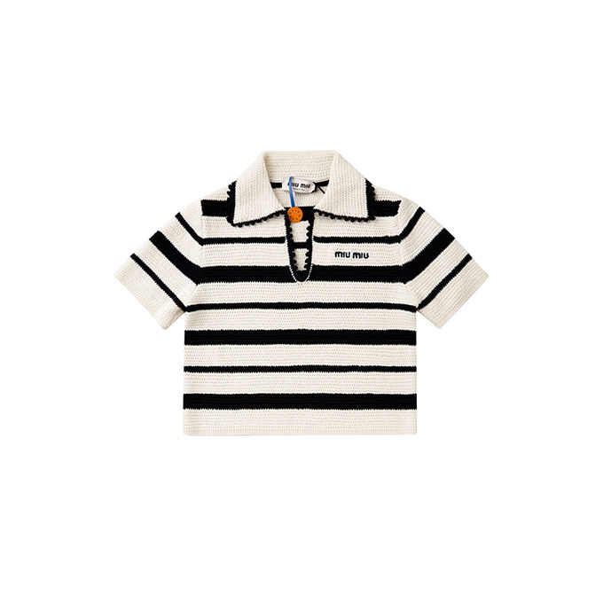 9A+ quality miu miu striped cropped knit polo shirt